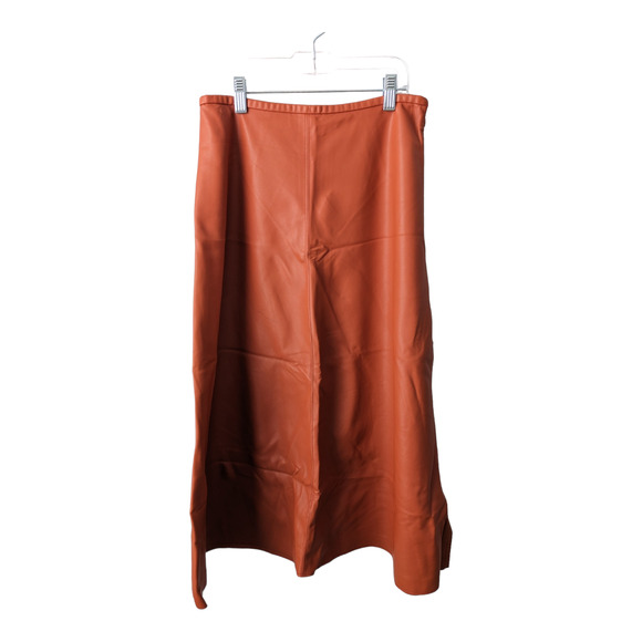 Sally Lapointe Womens Size 2 Faux Leather A Line Midi Skirt Orange Full Length - Picture 1 of 13